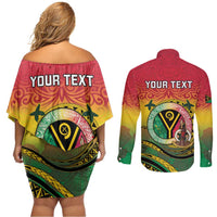 Personalised Vanuatu Couples Matching Off Shoulder Short Dress and Long Sleeve Button Shirt Yumi 45th Hapi Independens Dei - Reggae Version LT14 - Polynesian Pride