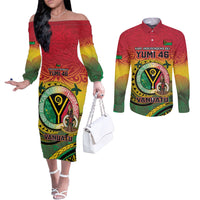 Personalised Vanuatu Couples Matching Off The Shoulder Long Sleeve Dress and Long Sleeve Button Shirt Yumi 46th Hapi Independens Dei - Reggae Version LT14 Reggae - Polynesian Pride