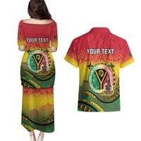 Personalised Vanuatu Couples Matching Puletasi and Hawaiian Shirt Yumi 45th Hapi Independens Dei - Reggae Version LT14 - Polynesian Pride