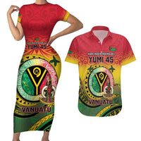 Personalised Vanuatu Couples Matching Short Sleeve Bodycon Dress and Hawaiian Shirt Yumi 45th Hapi Independens Dei - Reggae Version LT14 Reggae - Polynesian Pride