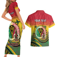 Personalised Vanuatu Couples Matching Short Sleeve Bodycon Dress and Hawaiian Shirt Yumi 45th Hapi Independens Dei - Reggae Version LT14 - Polynesian Pride
