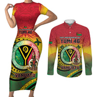 Personalised Vanuatu Couples Matching Short Sleeve Bodycon Dress and Long Sleeve Button Shirt Yumi 46th Hapi Independens Dei - Reggae Version LT14 Reggae - Polynesian Pride