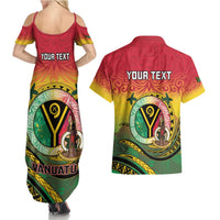 Personalised Vanuatu Couples Matching Summer Maxi Dress and Hawaiian Shirt Yumi 45th Hapi Independens Dei - Reggae Version LT14 - Polynesian Pride