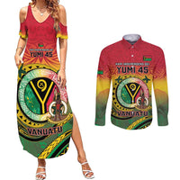 Personalised Vanuatu Couples Matching Summer Maxi Dress and Long Sleeve Button Shirt Yumi 45th Hapi Independens Dei - Reggae Version LT14 Reggae - Polynesian Pride