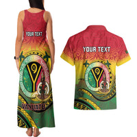 Personalised Vanuatu Couples Matching Tank Maxi Dress and Hawaiian Shirt Yumi 45th Hapi Independens Dei - Reggae Version LT14 - Polynesian Pride