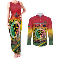 Personalised Vanuatu Couples Matching Tank Maxi Dress and Long Sleeve Button Shirt Yumi 45th Hapi Independens Dei - Reggae Version LT14 Reggae - Polynesian Pride