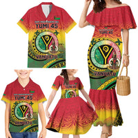 Personalised Vanuatu Family Matching Mermaid Dress and Hawaiian Shirt Yumi 45th Hapi Independens Dei - Reggae Version LT14 - Polynesian Pride