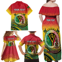 Personalised Vanuatu Family Matching Off Shoulder Maxi Dress and Hawaiian Shirt Yumi 46th Hapi Independens Dei - Reggae Version LT14 - Polynesian Pride