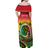 Personalised Vanuatu Family Matching Off Shoulder Maxi Dress and Hawaiian Shirt Yumi 46th Hapi Independens Dei - Reggae Version LT14 - Polynesian Pride