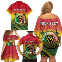 Personalised Vanuatu Family Matching Off Shoulder Short Dress and Hawaiian Shirt Yumi 45th Hapi Independens Dei - Reggae Version LT14 - Polynesian Pride