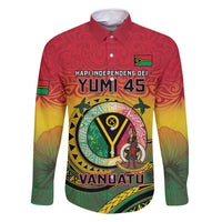 Personalised Vanuatu Family Matching Summer Maxi Dress and Hawaiian Shirt Yumi 45th Hapi Independens Dei - Reggae Version LT14 Dad's Shirt - Long Sleeve Reggae - Polynesian Pride
