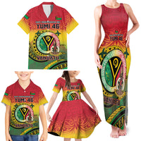 Personalised Vanuatu Family Matching Tank Maxi Dress and Hawaiian Shirt Yumi 46th Hapi Independens Dei - Reggae Version LT14 - Polynesian Pride