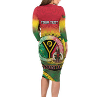 Personalised Vanuatu Long Sleeve Bodycon Dress Yumi 46th Hapi Independens Dei - Reggae Version LT14 - Polynesian Pride