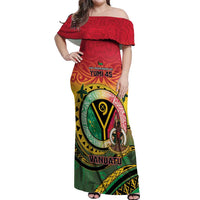 Personalised Vanuatu Off Shoulder Maxi Dress Yumi 45th Hapi Independens Dei - Reggae Version LT14 Women Reggae - Polynesian Pride