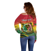 Personalised Vanuatu Off Shoulder Sweater Yumi 46th Hapi Independens Dei - Reggae Version LT14 - Polynesian Pride