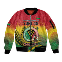 Personalised Vanuatu Sleeve Zip Bomber Jacket Yumi 46th Hapi Independens Dei - Reggae Version LT14 Unisex Reggae - Polynesian Pride