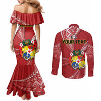 Personalised Tonga Independence Day Couples Matching Mermaid Dress and Long Sleeve Button Shirt Happy 54th Independence Anniversary Ngatu Pattern LT14 - Polynesian Pride