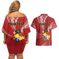Personalised Tonga Independence Day Couples Matching Off Shoulder Short Dress and Hawaiian Shirt Happy 54th Independence Anniversary Ngatu Pattern LT14 - Polynesian Pride