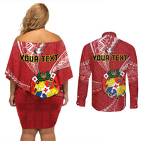 Personalised Tonga Independence Day Couples Matching Off Shoulder Short Dress and Long Sleeve Button Shirt Happy 54th Independence Anniversary Ngatu Pattern LT14 - Polynesian Pride