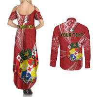 Personalised Tonga Independence Day Couples Matching Summer Maxi Dress and Long Sleeve Button Shirt Happy 54th Independence Anniversary Ngatu Pattern LT14 - Polynesian Pride