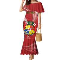Personalised Tonga Independence Day Mermaid Dress Happy 54th Independence Anniversary Ngatu Pattern LT14 Women Red - Polynesian Pride