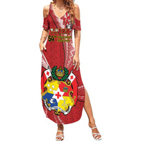 Personalised Tonga Independence Day Summer Maxi Dress Happy 54th Independence Anniversary Ngatu Pattern LT14 Women Red - Polynesian Pride