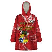 Personalised Tonga Independence Day Wearable Blanket Hoodie Happy 54th Independence Anniversary Ngatu Pattern