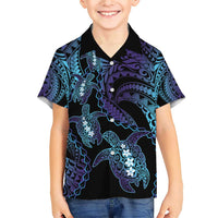 Polynesia Sea Turtle Day Family Matching Short Sleeve Bodycon Dress and Hawaiian Shirt Tribal Honu Plumeria Polynesian Pattern