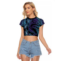 Polynesia Sea Turtle Day Raglan Cropped T Shirt Tribal Honu Plumeria Polynesian Pattern LT14 Female Purple - Polynesian Pride