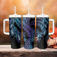 Polynesia Sea Turtle Day Tumbler With Handle Tribal Honu Plumeria Polynesian Pattern