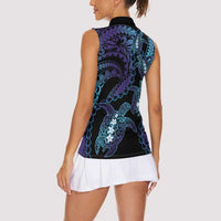 Polynesia Sea Turtle Day Women Sleeveless Polo Shirt Tribal Honu Plumeria Polynesian Pattern
