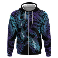 Polynesia Sea Turtle Day Zip Hoodie Tribal Honu Plumeria Polynesian Pattern
