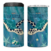 World Sea Turtle Day Polynesia 4 in 1 Can Cooler Tumbler Go With The Flow LT14 One Size: 16 oz Cyan - Polynesian Pride