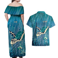 World Sea Turtle Day Polynesia Couples Matching Off Shoulder Maxi Dress and Hawaiian Shirt Go With The Flow LT14 - Polynesian Pride