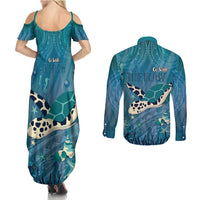 World Sea Turtle Day Polynesia Couples Matching Summer Maxi Dress and Long Sleeve Button Shirt Go With The Flow LT14 - Polynesian Pride