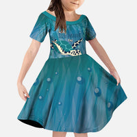 World Sea Turtle Day Polynesia Kid Short Sleeve Dress Go With The Flow LT14 KID Cyan - Polynesian Pride