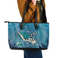 World Sea Turtle Day Polynesia Leather Tote Bag Go With The Flow