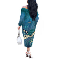 World Sea Turtle Day Polynesia Off The Shoulder Long Sleeve Dress Go With The Flow