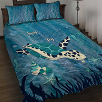 World Sea Turtle Day Polynesia Quilt Bed Set Go With The Flow LT14 Cyan - Polynesian Pride