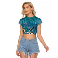 World Sea Turtle Day Polynesia Raglan Cropped T Shirt Go With The Flow LT14 Female Cyan - Polynesian Pride