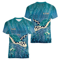 World Sea Turtle Day Polynesia Women V-Neck T-Shirt Go With The Flow LT14 - Polynesian Pride