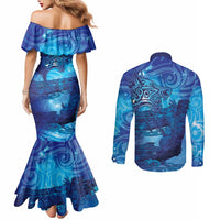 Kuri New Zealand Matariki Couples Matching Mermaid Dress and Long Sleeve Button Shirt Aotearoa Dog Waka Maori New Year Galaxy Vibes