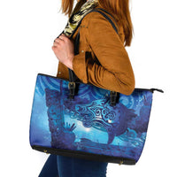 Kuri New Zealand Matariki Leather Tote Bag Aotearoa Dog Waka Maori New Year Galaxy Vibes