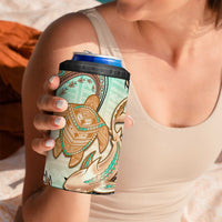 Hawaii 4 in 1 Can Cooler Tumbler Polynesian Shark and Sea Turtle Dreamy Turquoise Artsy