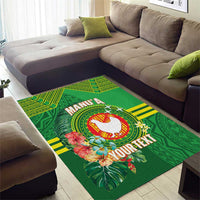Personalized Manu'a Cession Day Area Rug Tropical Flowers With Polynesian Pattern