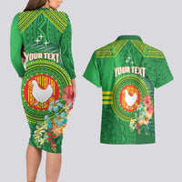 Personalized Manu'a Cession Day Couples Matching Long Sleeve Bodycon Dress and Hawaiian Shirt Tropical Flowers With Polynesian Pattern LT14 - Polynesian Pride