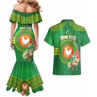 Personalized Manu'a Cession Day Couples Matching Mermaid Dress and Hawaiian Shirt Tropical Flowers With Polynesian Pattern LT14 - Polynesian Pride