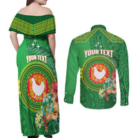 Personalized Manu'a Cession Day Couples Matching Off Shoulder Maxi Dress and Long Sleeve Button Shirt Tropical Flowers With Polynesian Pattern LT14 - Polynesian Pride