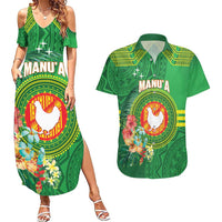 Personalized Manu'a Cession Day Couples Matching Summer Maxi Dress and Hawaiian Shirt Tropical Flowers With Polynesian Pattern LT14 Green - Polynesian Pride