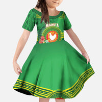 Personalized Manu'a Cession Day Family Matching Puletasi and Hawaiian Shirt Tropical Flowers With Polynesian Pattern LT14 Daughter's Dress Green - Polynesian Pride